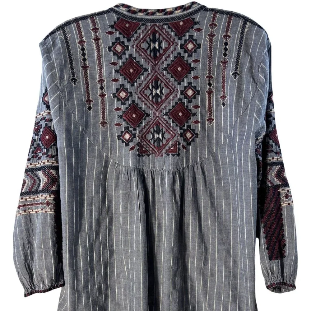 Johnny Was Womens Embroidered Boho Tunic Top Blue Red Long Sleeve Size M - Picture 5 of 10